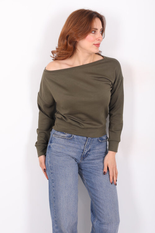 Kayık Yaka Haki Kadın Bluz - 3