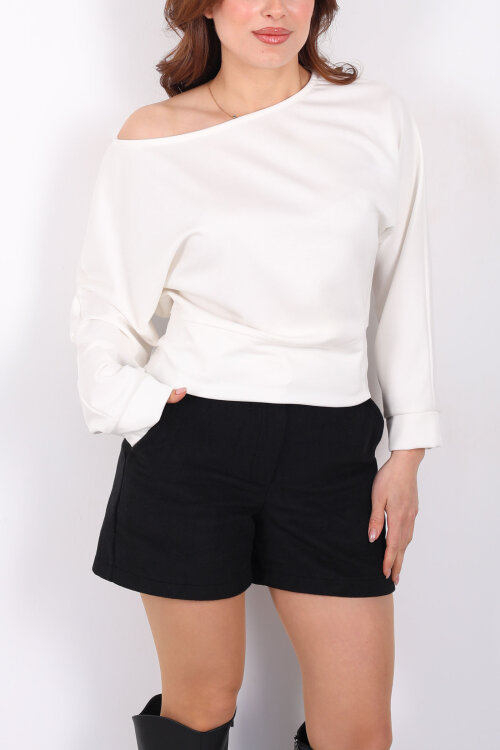 Kayık Yaka Kadın Beyaz Oys Bluz - Berox (1)