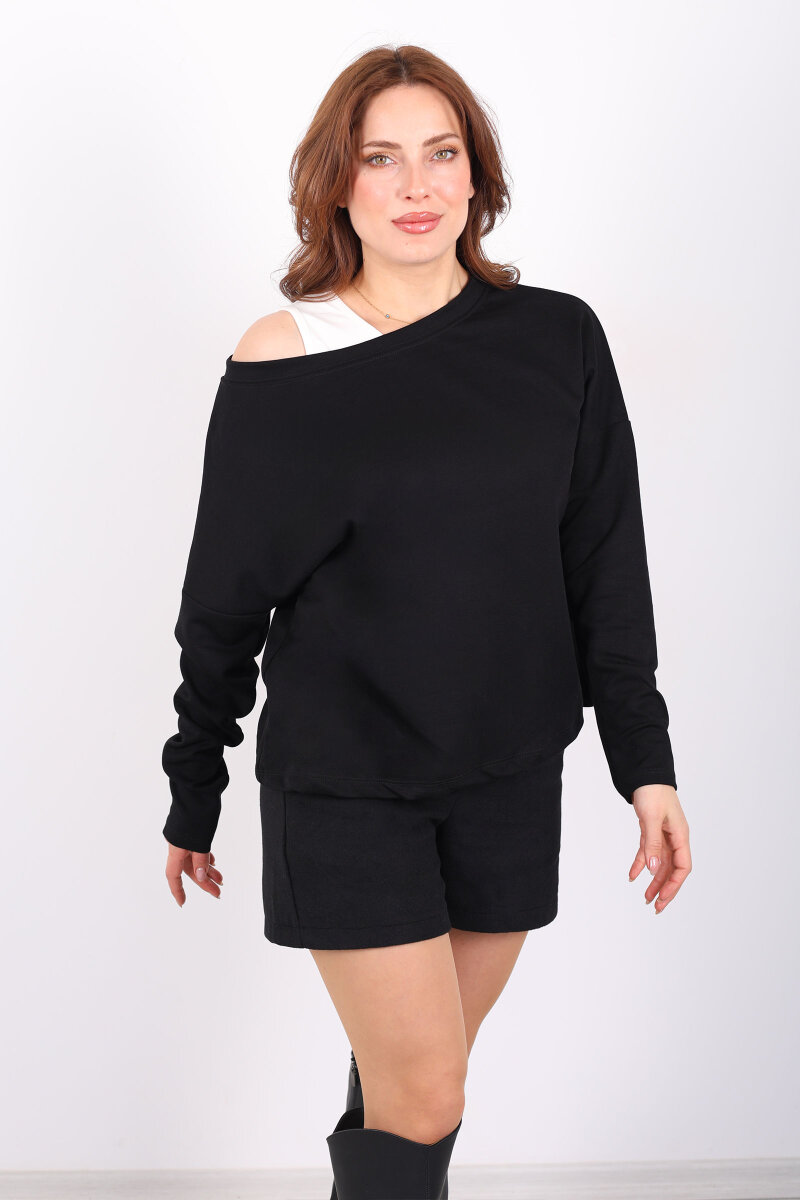 Kayık Yaka Kadın Siyah Atletli Bluz - 6