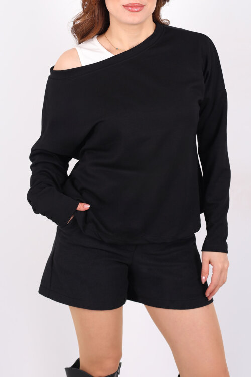 Kayık Yaka Kadın Siyah Atletli Bluz - Berox (1)