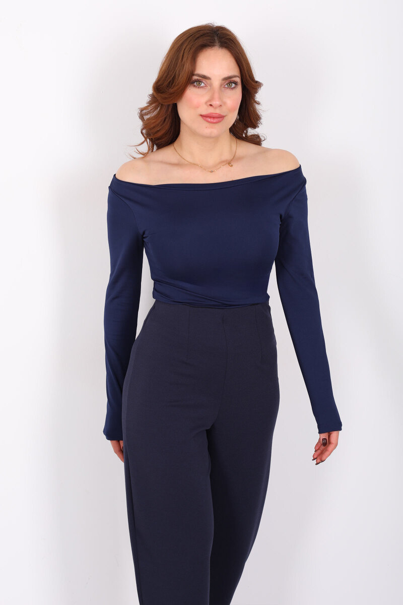 Kayık Yaka Lacivert Kadın Sandy Bluz - 1