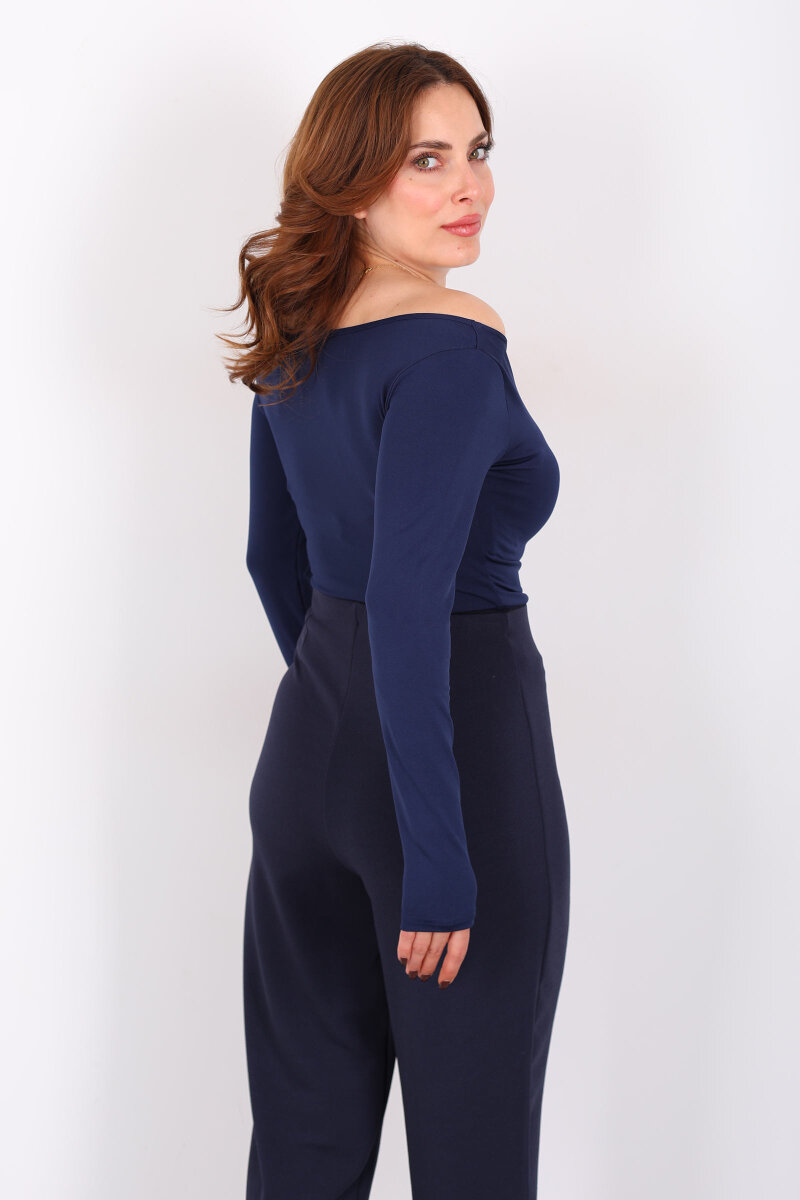 Kayık Yaka Lacivert Kadın Sandy Bluz - 4