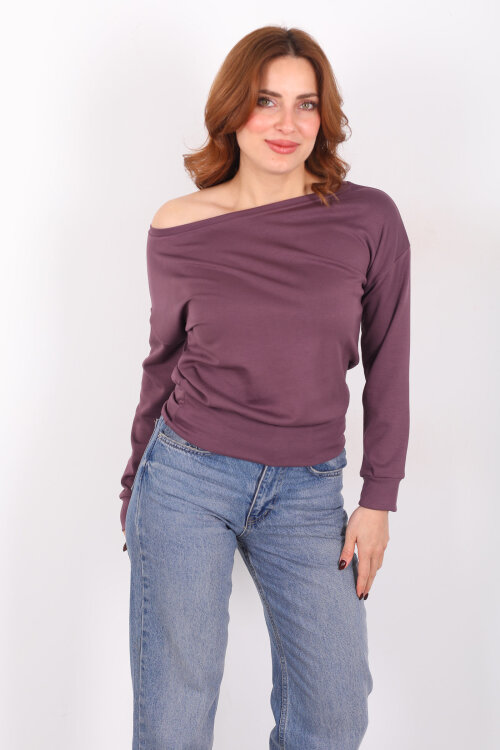 Kayık Yaka Mor Kadın Bluz - 3