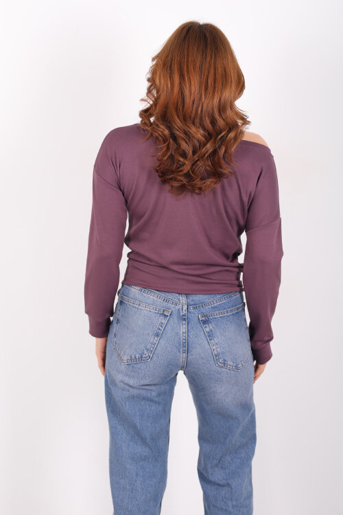 Kayık Yaka Mor Kadın Bluz - 4