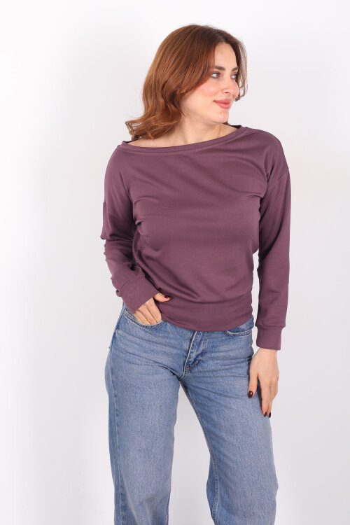 Kayık Yaka Mor Kadın Bluz - Berox