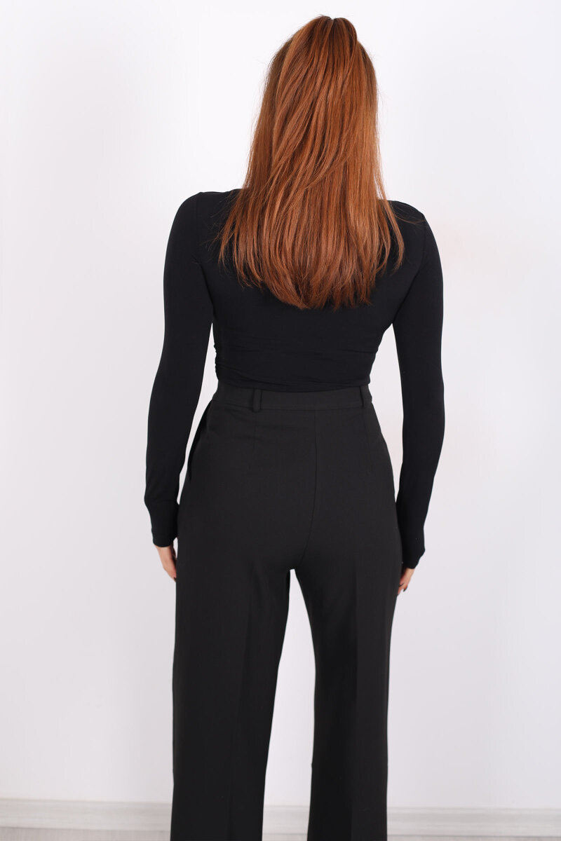 Kayık Yaka Omuz Ve Bel Büzgülü Siyah Kadın Sandy Bluz - 5