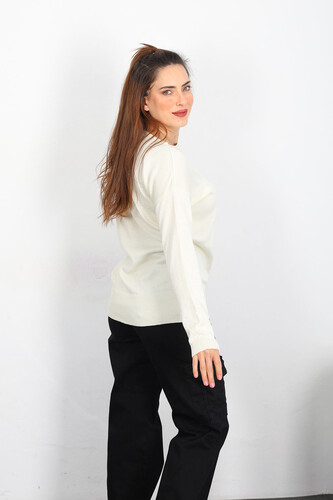 Kayık Yaka Salaş Taş Rengi Kadın Triko Kazak - Berox (1)