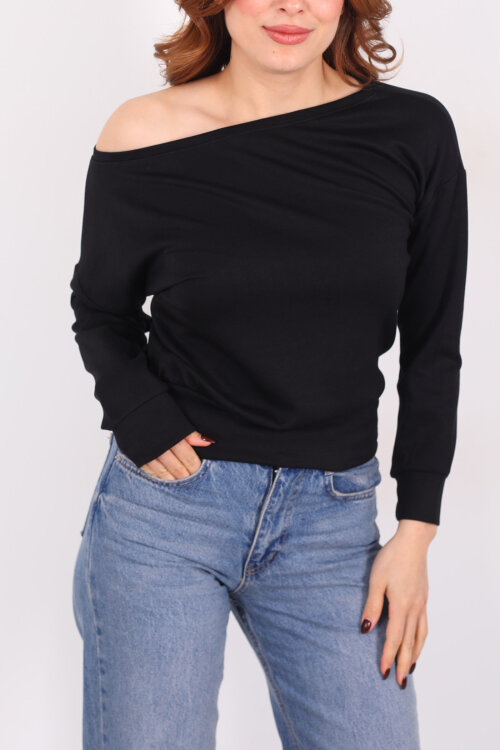 Kayık Yaka Siyah Kadın Bluz - 2