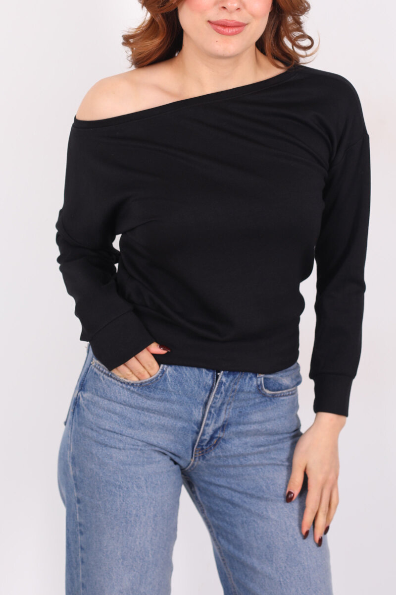 Kayık Yaka Siyah Kadın Bluz - 2