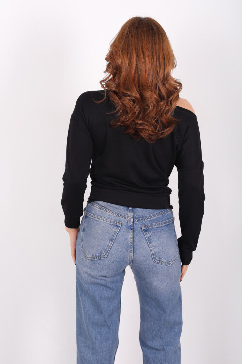 Kayık Yaka Siyah Kadın Bluz - 4