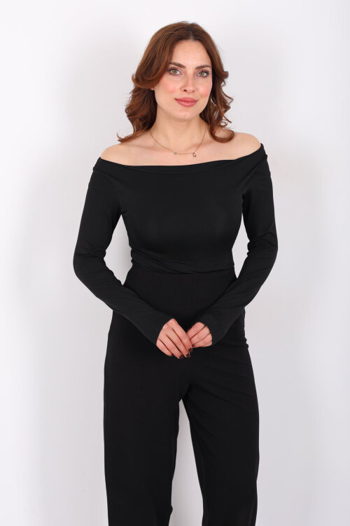 Kayık Yaka Siyah Kadın Sandy Bluz 