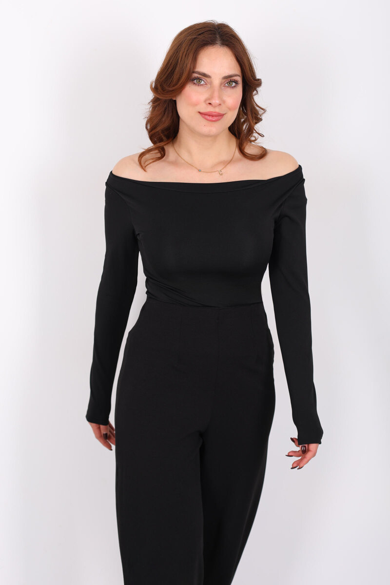 Kayık Yaka Siyah Kadın Sandy Bluz - 5