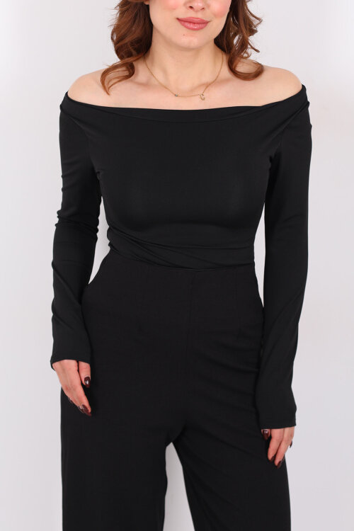 Kayık Yaka Siyah Kadın Sandy Bluz - 2