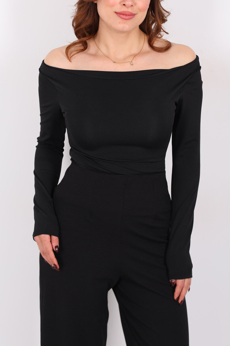 Kayık Yaka Siyah Kadın Sandy Bluz - 2