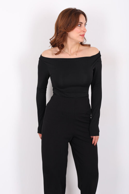 Kayık Yaka Siyah Kadın Sandy Bluz - 3