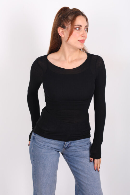 Kayık Yaka Siyah Kadın Transparan Body - 4