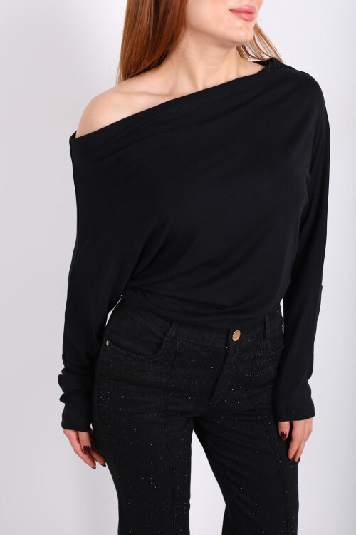 Kayık Yaka Yarasa Kol Siyah Kadın Bluz - Berox (1)
