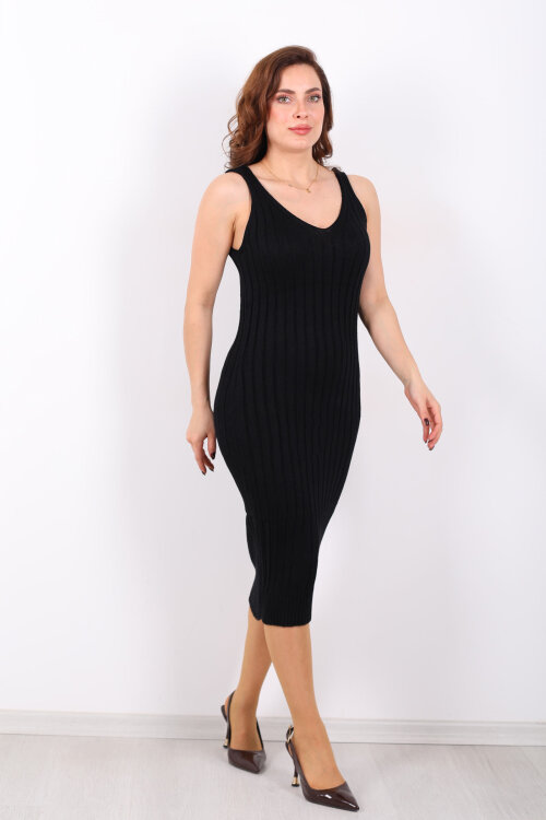 Kazak - Elbise Midi Siyah Kadın Triko Takım - 3