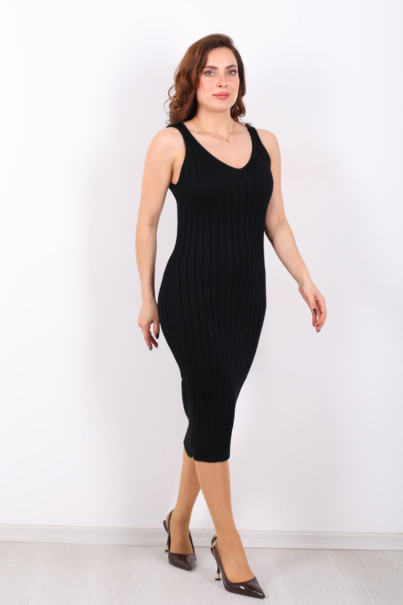 Kazak - Elbise Midi Siyah Kadın Triko Takım - 3