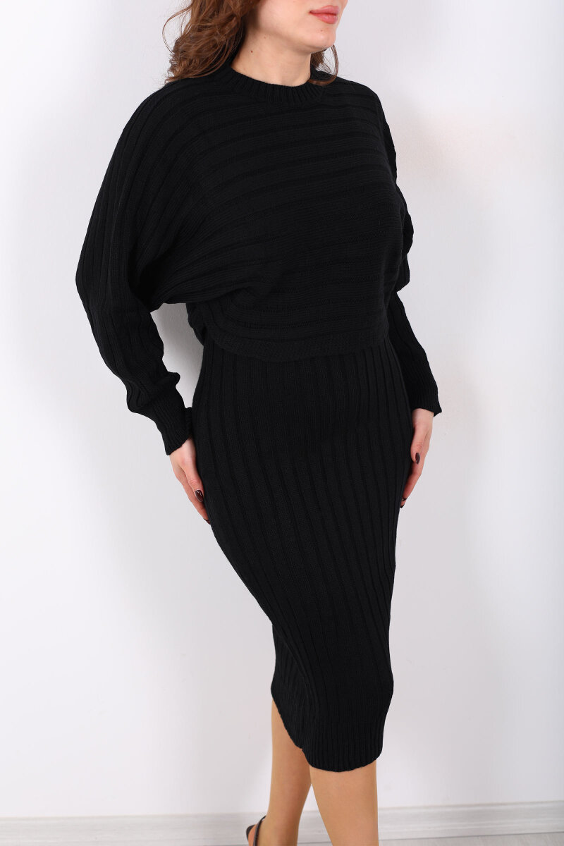 Kazak - Elbise Midi Siyah Kadın Triko Takım - 2