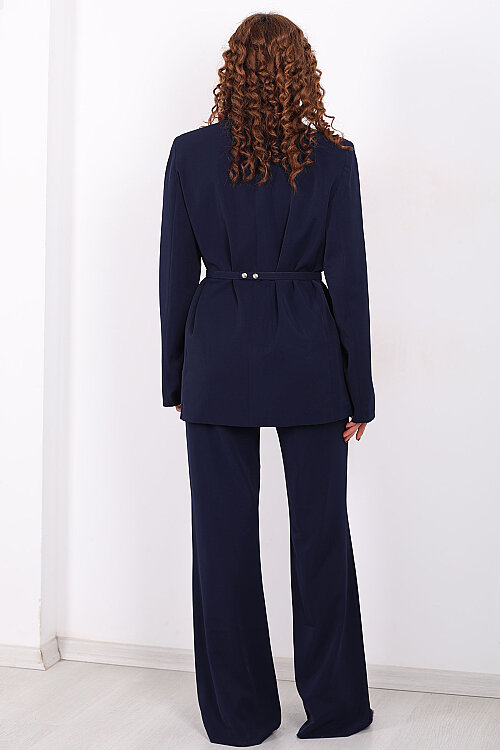 Kemer Detaylı Fleto Cepli Oversize Kadın Lacivert Blazer Ceket - 5