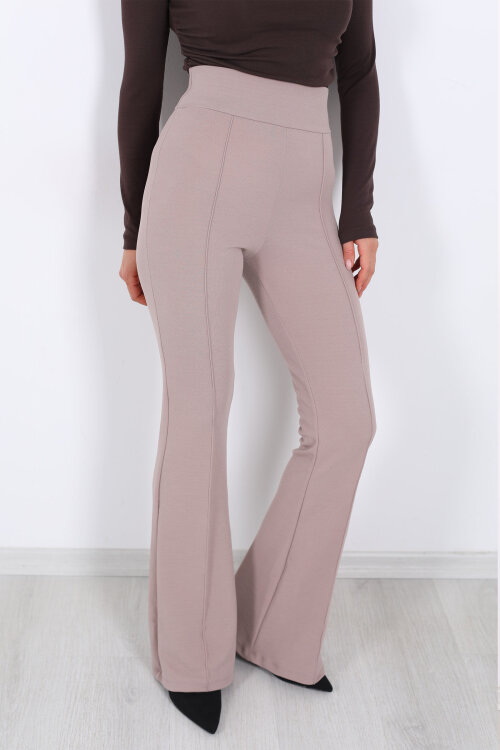 Kemerli Çimalı İspanyol Paça Vizon Kadın Krep Pantolon - Berox (1)