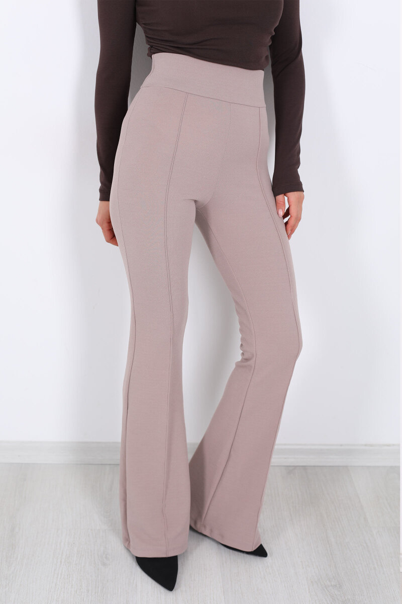 Kemerli Çimalı İspanyol Paça Vizon Kadın Krep Pantolon - 2