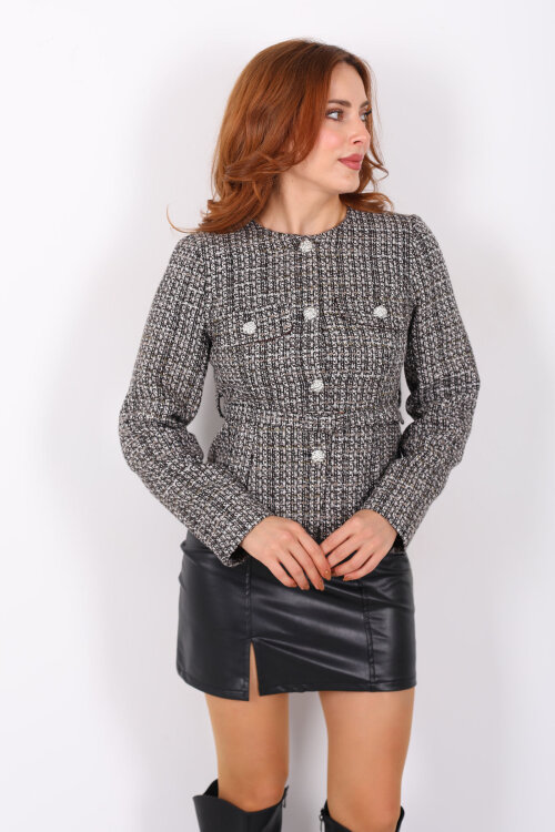 Kemerli Düğme Detaylı Kahverengi Kadın Tüvit Ceket - 3