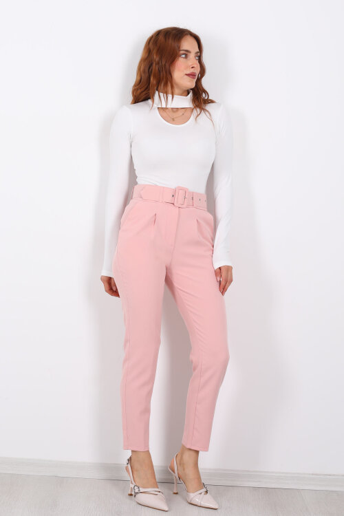 Kemerli Gül Kurusu Kadın Kumaş Pantolon - Berox