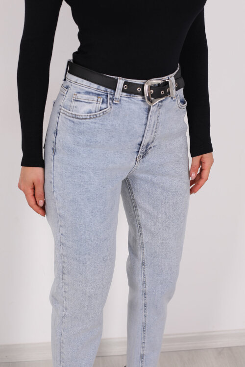 Kemerli Kar Yıkama Kadın Mom Pantolon - Berox (1)