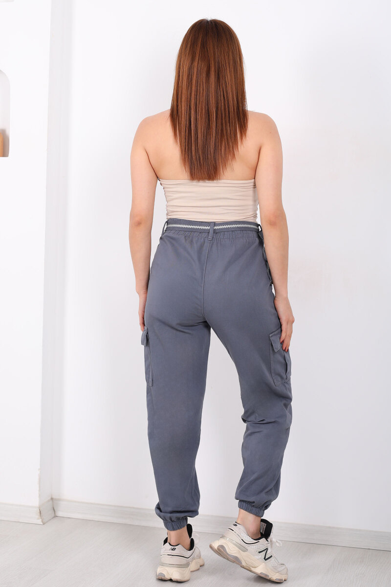 Kemerli Kargo Cepli Paça Lastikli Antrasit Kadın Pantolon - 5