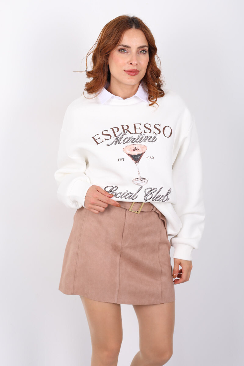 Kemerli Mini Taş Rengi Kadın Süet Etek - 4