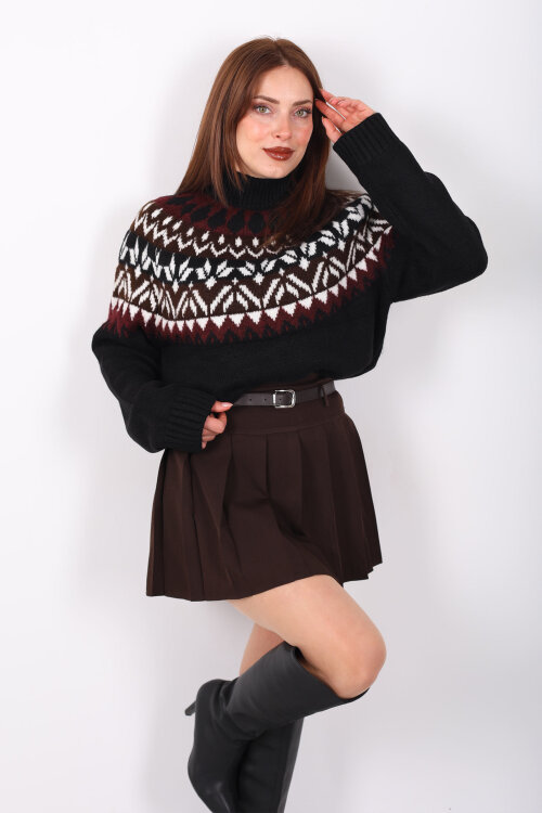 Kemerli Pile Detaylı Acı Kahve Kadın Şort Etek - 3