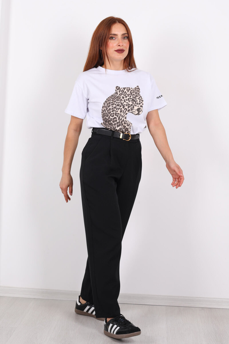 Kemerli Pile Detaylı Siyah Kadın Havuç Pantolon - 3