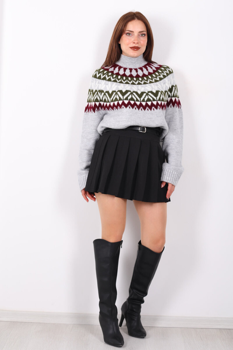 Kemerli Pile Detaylı Siyah Kadın Şort Etek - 3