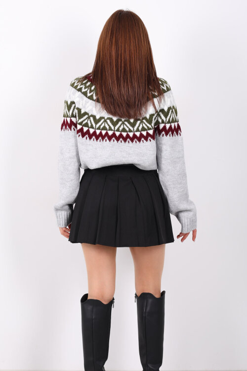 Kemerli Pile Detaylı Siyah Kadın Şort Etek - 6