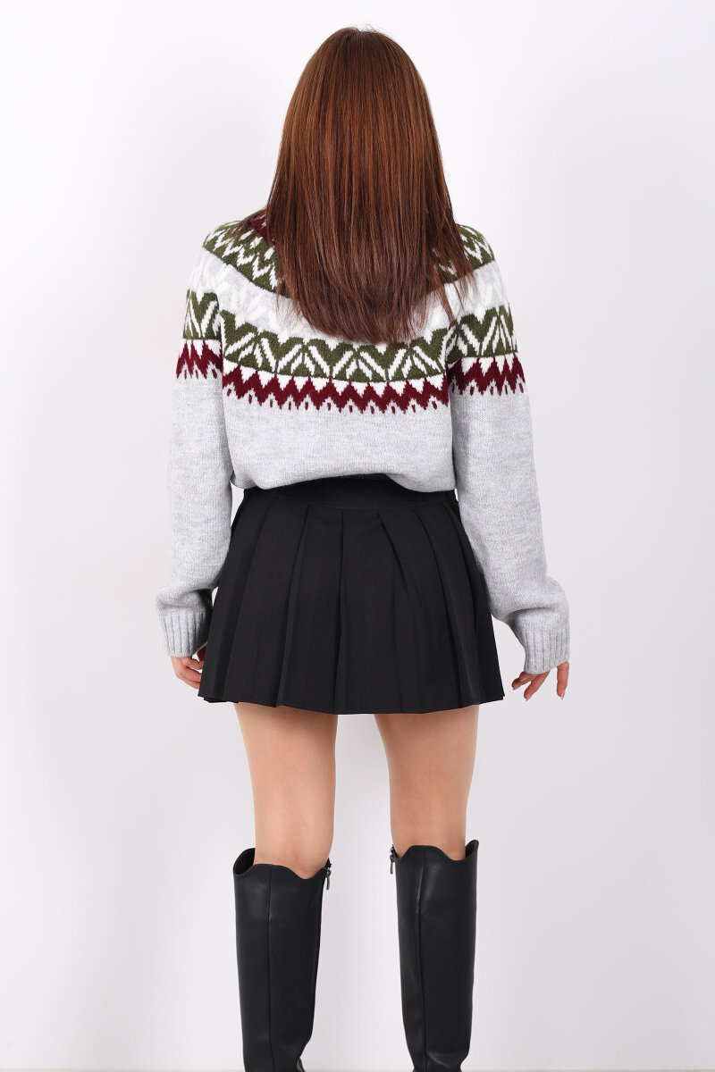 Kemerli Pile Detaylı Siyah Kadın Şort Etek - 6