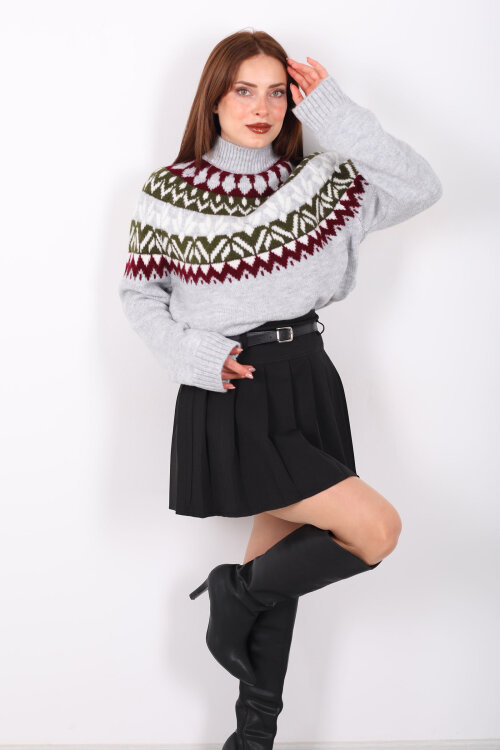 Kemerli Pile Detaylı Siyah Kadın Şort Etek - Berox