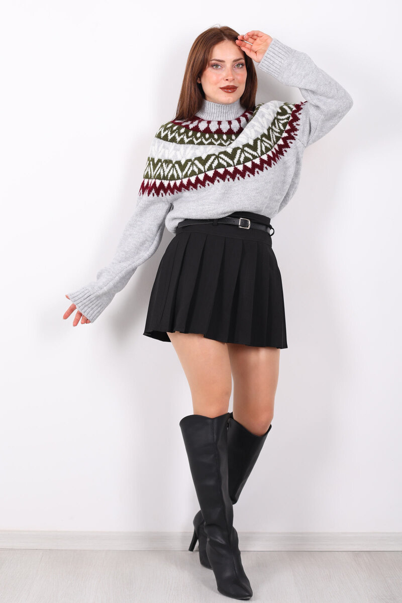 Kemerli Pile Detaylı Siyah Kadın Şort Etek - 5