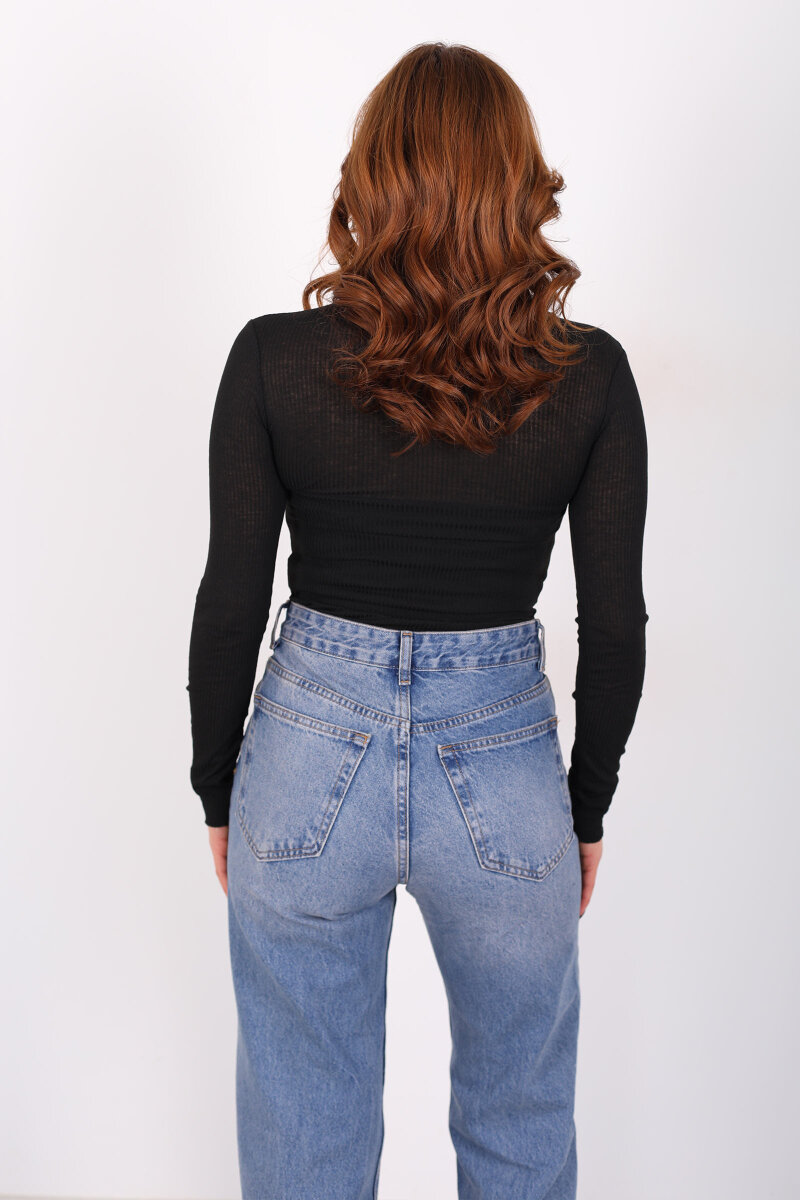 Kendinden Fitilli Siyah Kadın Transparan Bluz - 4