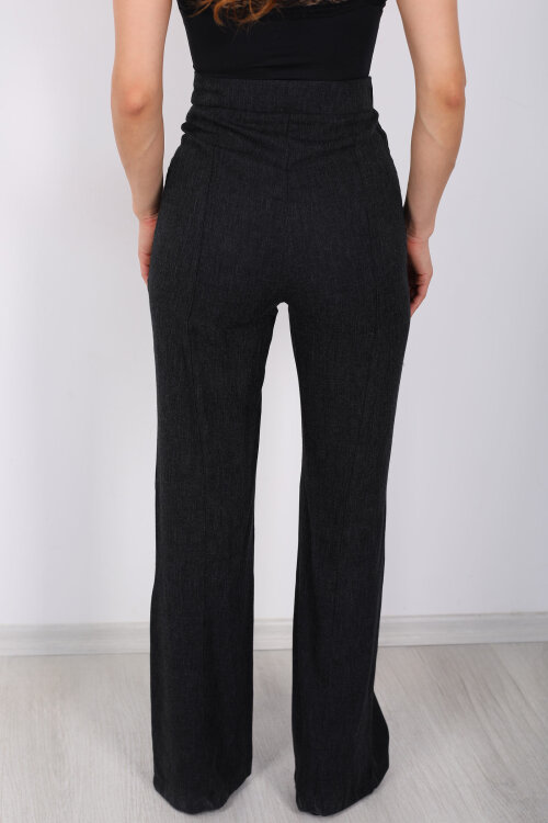 Kırçıllı Önü Kemerli Koyu Füme Kadın Kumaş Takım - 5