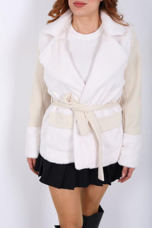 Kolları Örgülü Çift Cepli Krem Kadın Lolita Ceket - Berox (1)
