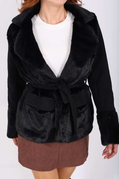 Kolları Örgülü Çift Cepli Siyah Kadın Lolita Ceket - Berox (1)