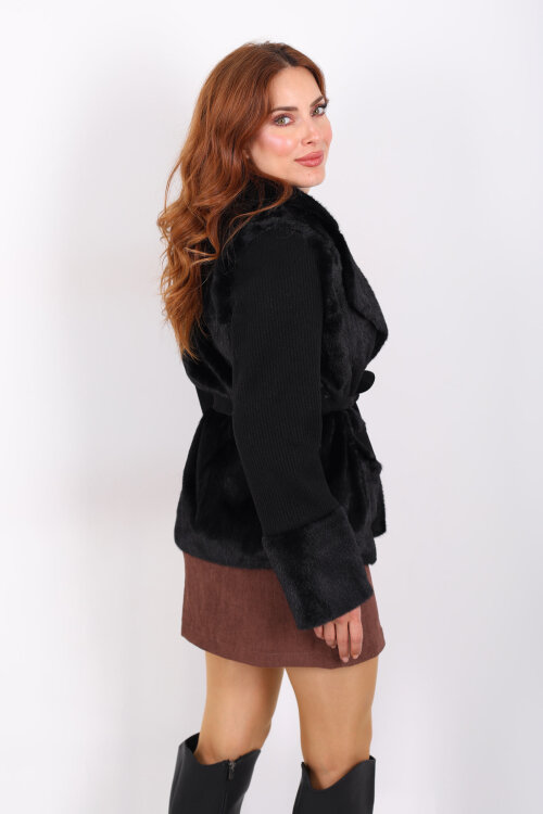 Kolları Örgülü Çift Cepli Siyah Kadın Lolita Ceket - 5