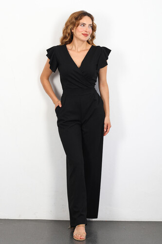 Kolları Volanlı Bol Paça Siyah Kadın Tulum - Berox (1)