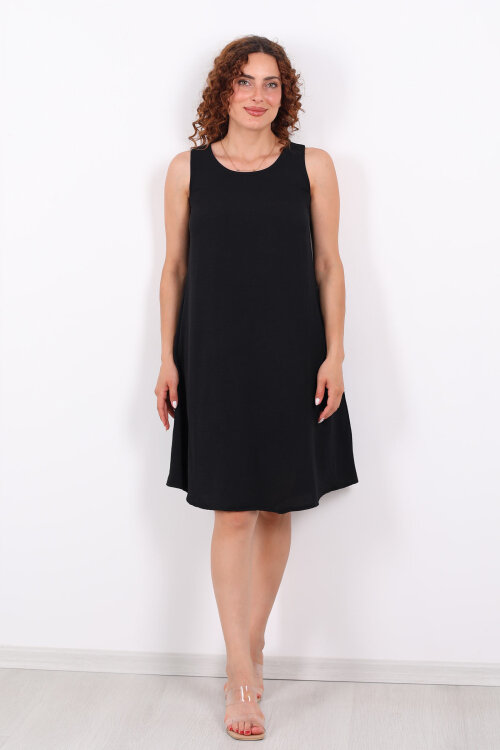 Kolsuz Ayrobin Salaş Midi Siyah Kadın Elbise - 3