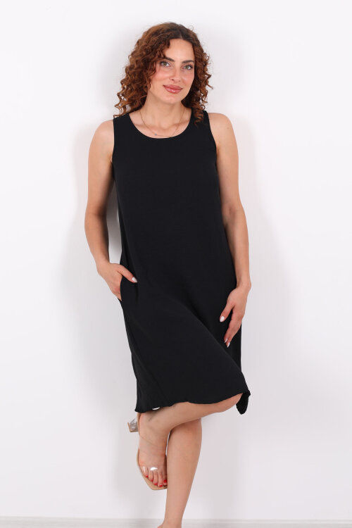 Kolsuz Ayrobin Salaş Midi Siyah Kadın Elbise - Berox