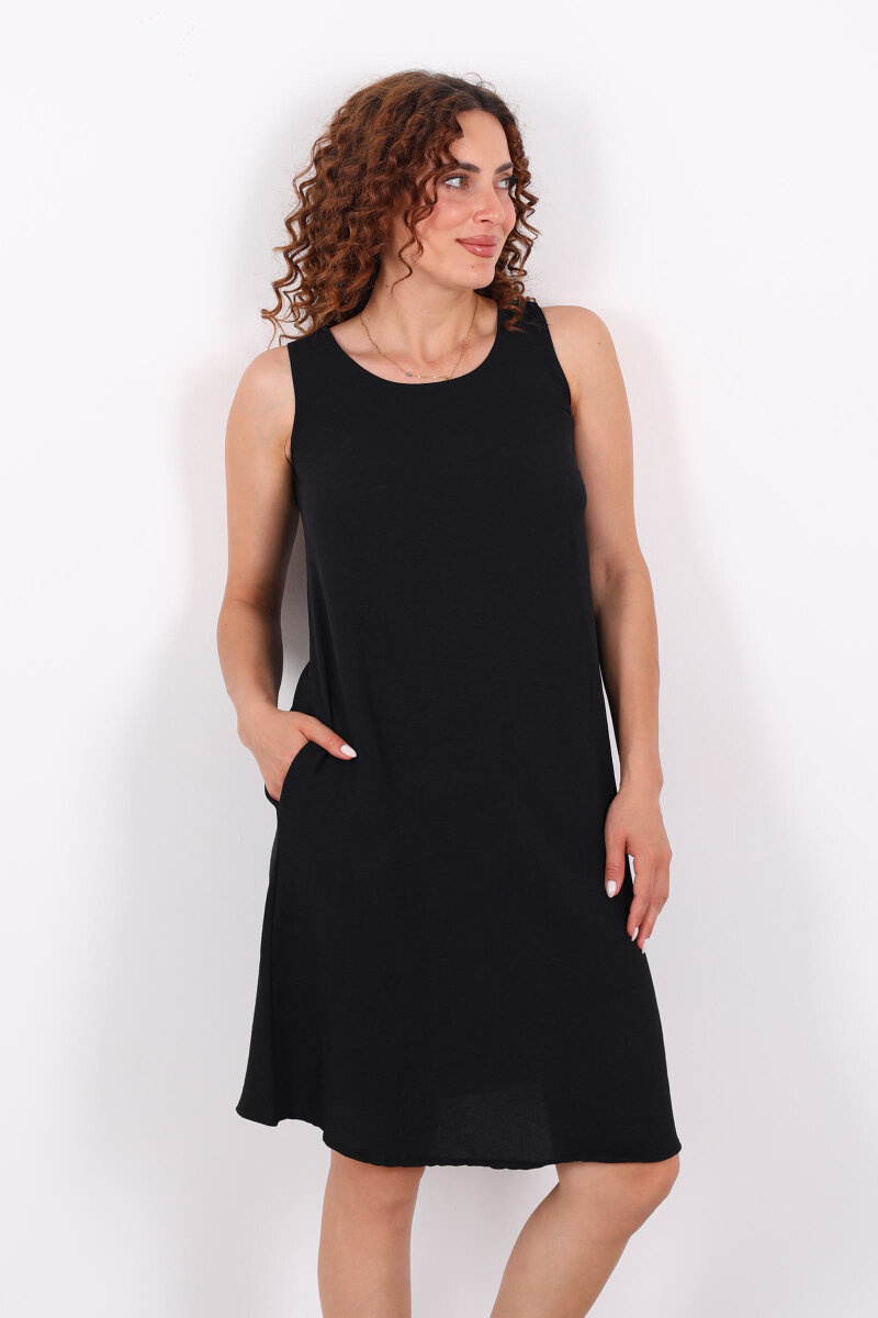 Kolsuz Ayrobin Salaş Midi Siyah Kadın Elbise - 4