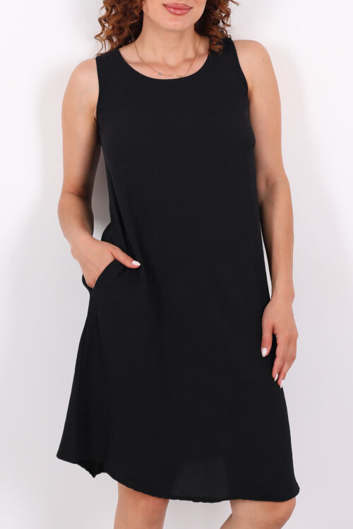 Kolsuz Ayrobin Salaş Midi Siyah Kadın Elbise - Berox (1)