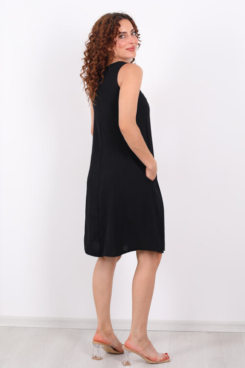 Kolsuz Ayrobin Salaş Midi Siyah Kadın Elbise - 5